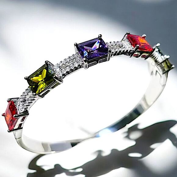 Elegant Multi-Color Gemstone Bracelet Sterling Silver - Picture 2 of 2